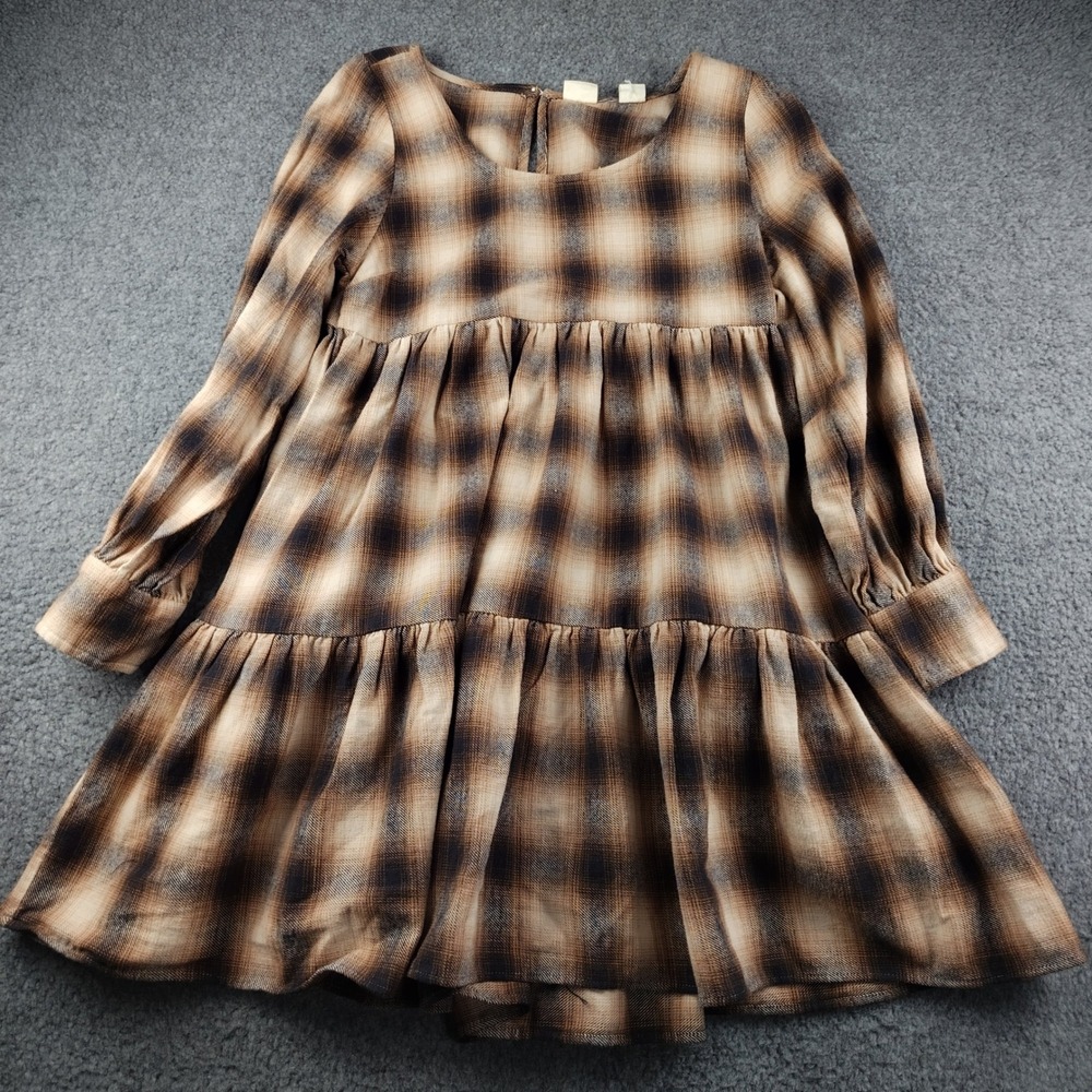 Levis Dress Sz Small Shadow Plaid Tiered Babydoll Brown Long Sleeve Rodeo EUC